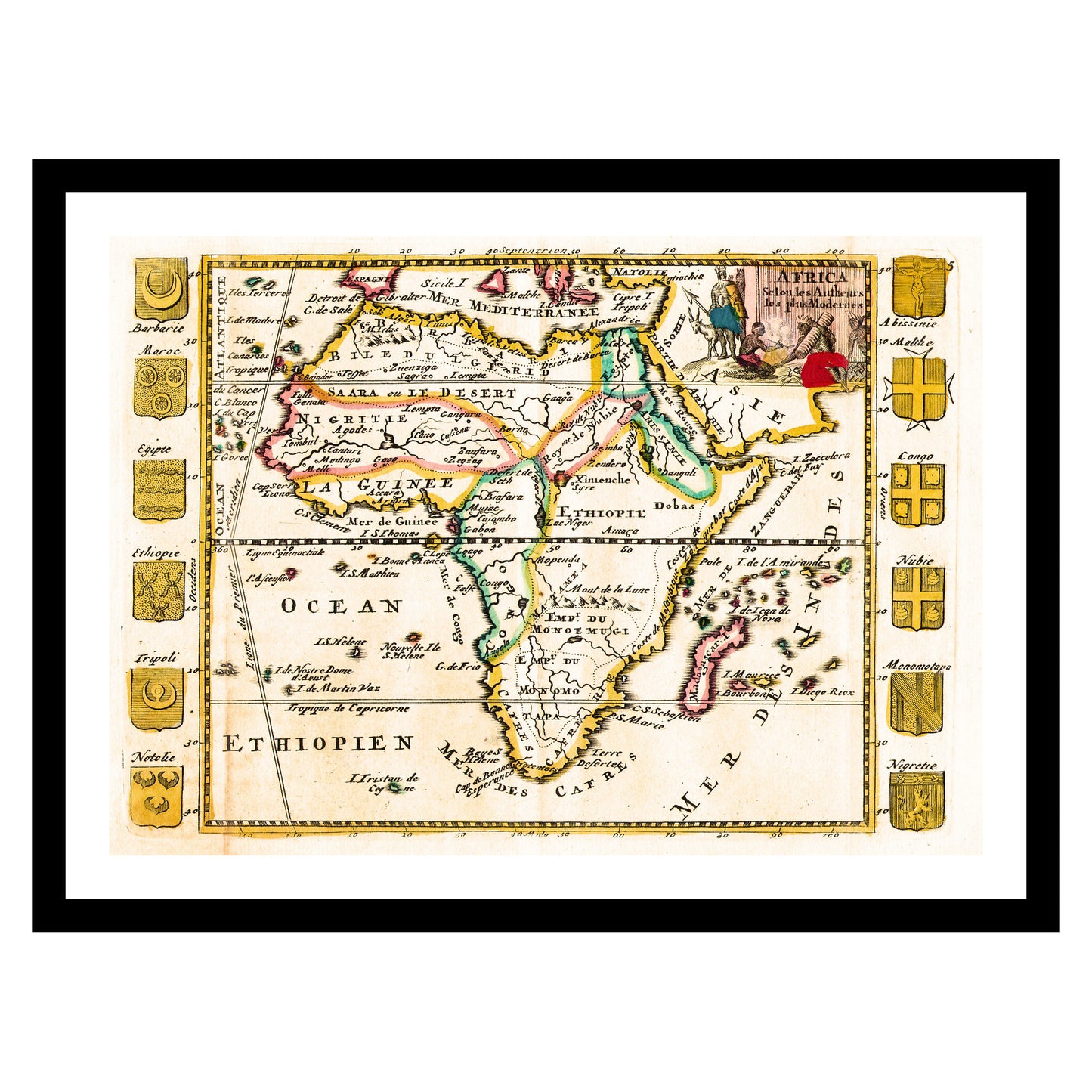 Antique map of Africa from 1710 - art print. Vintage poster from the old maps of Africa collection