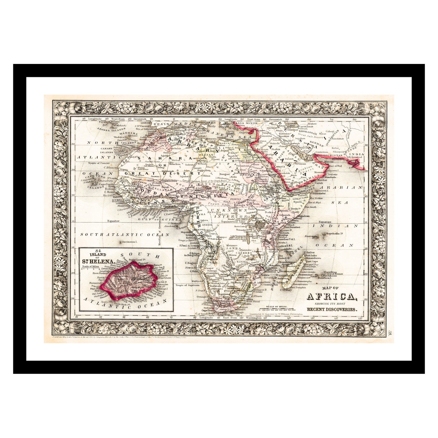 Antique map of Africa from 1864 - art print. Vintage poster from the old maps of Africa collection