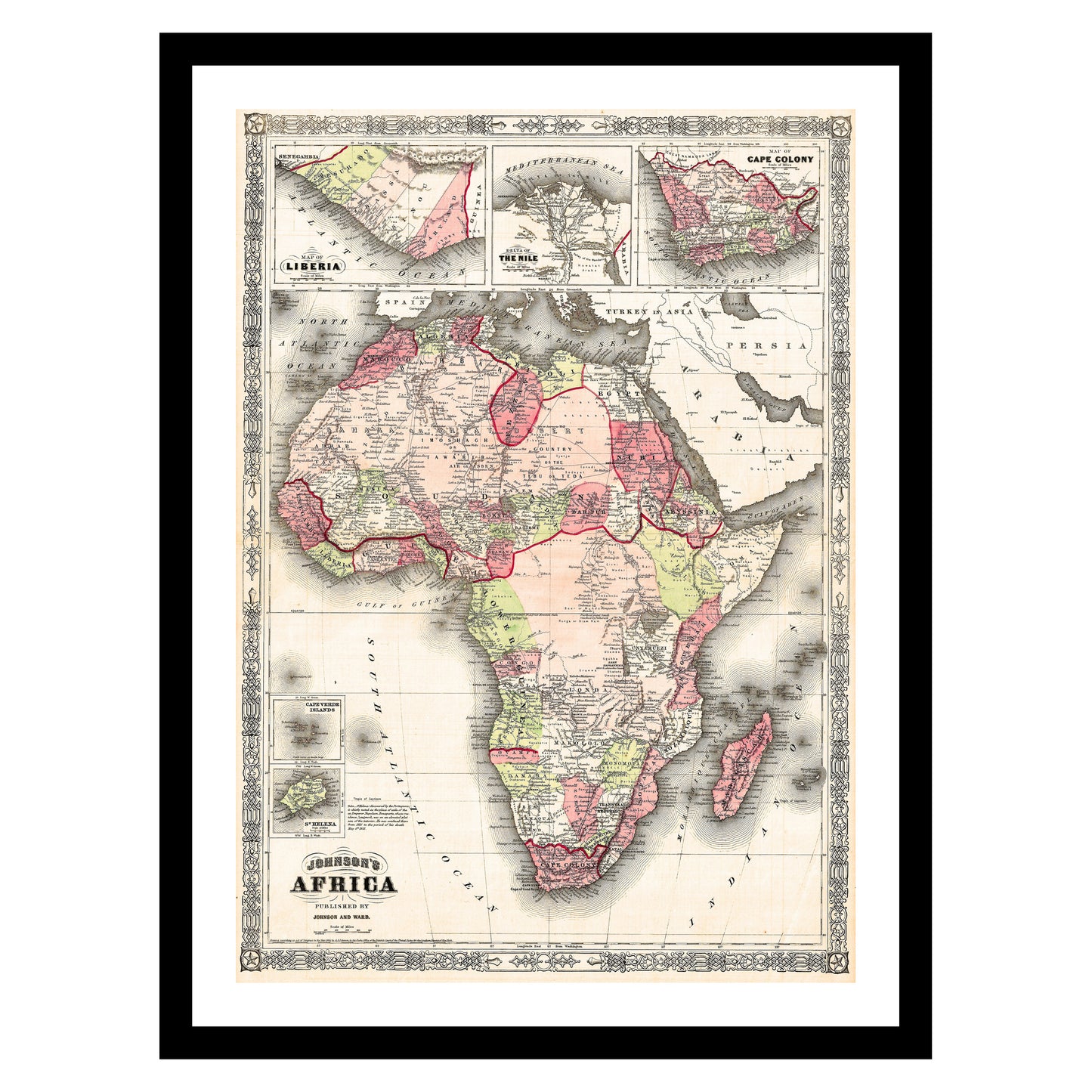 Antique map of Africa from 1864 - art print. Vintage poster from the old maps of Africa collection