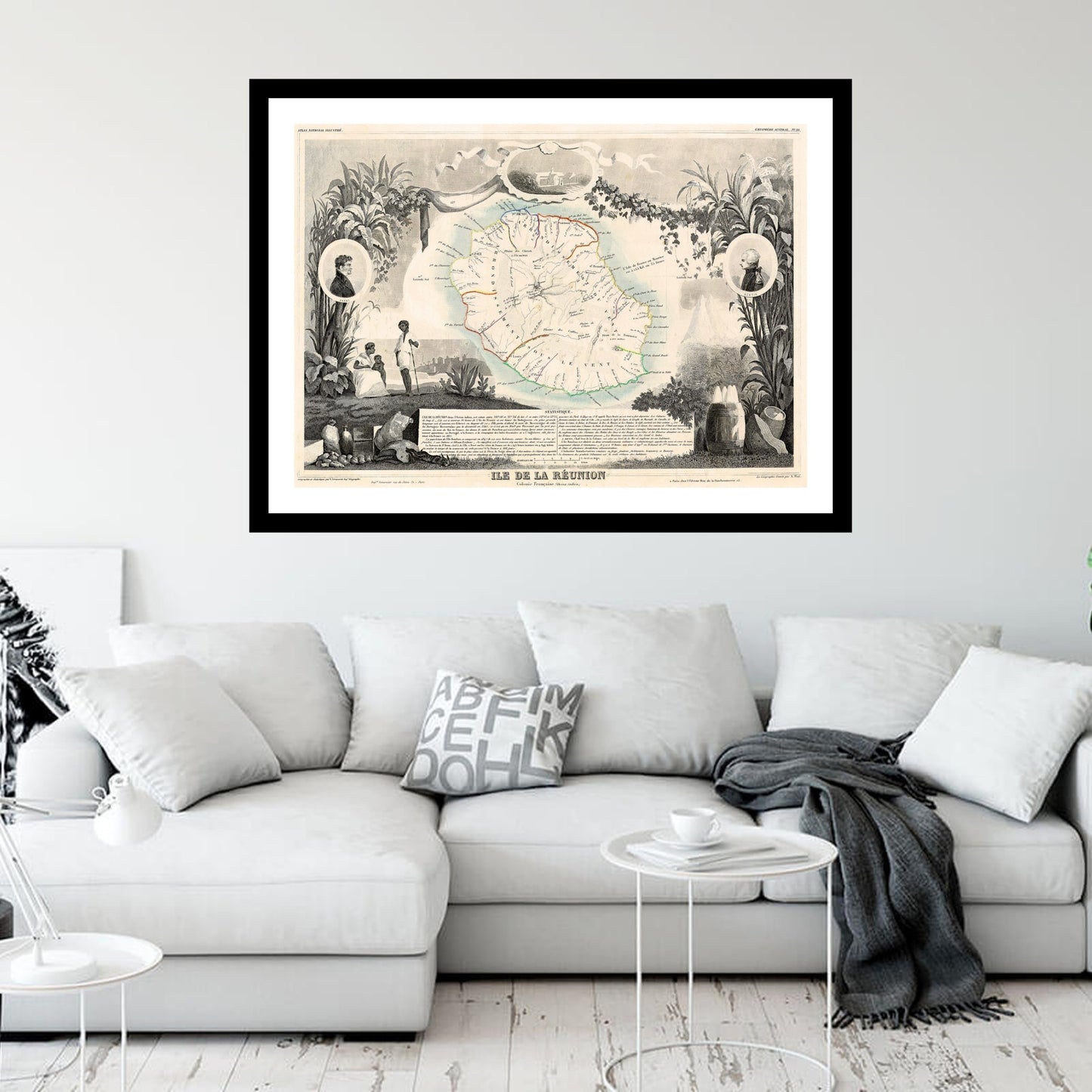 Antique map of Reunion from 1850 - art print. Vintage poster from the old maps of Africa collection