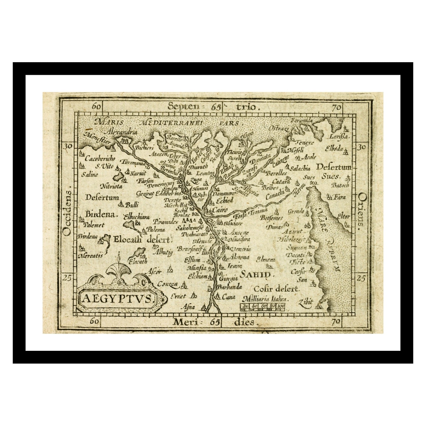 Antique map of Cairo Egypt from 1603 - art print. Vintage poster from the old maps of Africa collection