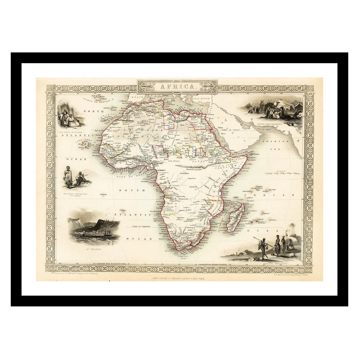 Antique map of Africa from 1851 - art print. Vintage poster from the old maps of Africa collection
