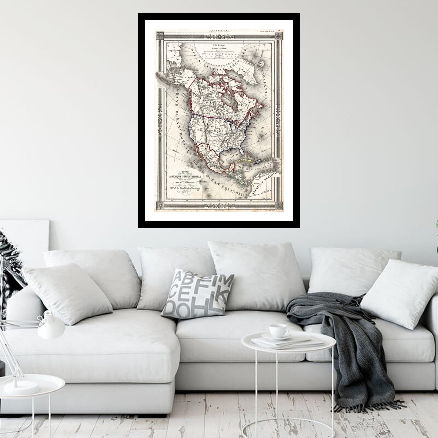 Antique map of North America from 1852 - art print. Vintage poster from the old maps of Americas collection