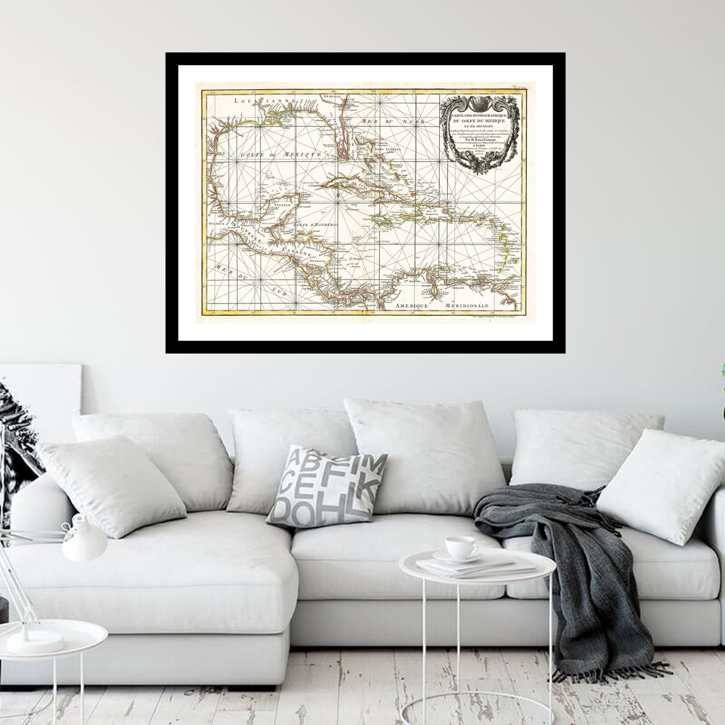 Antique map of Gulf of Mexico from 1762 - art print. Vintage poster from the old maps of Caribbean collection