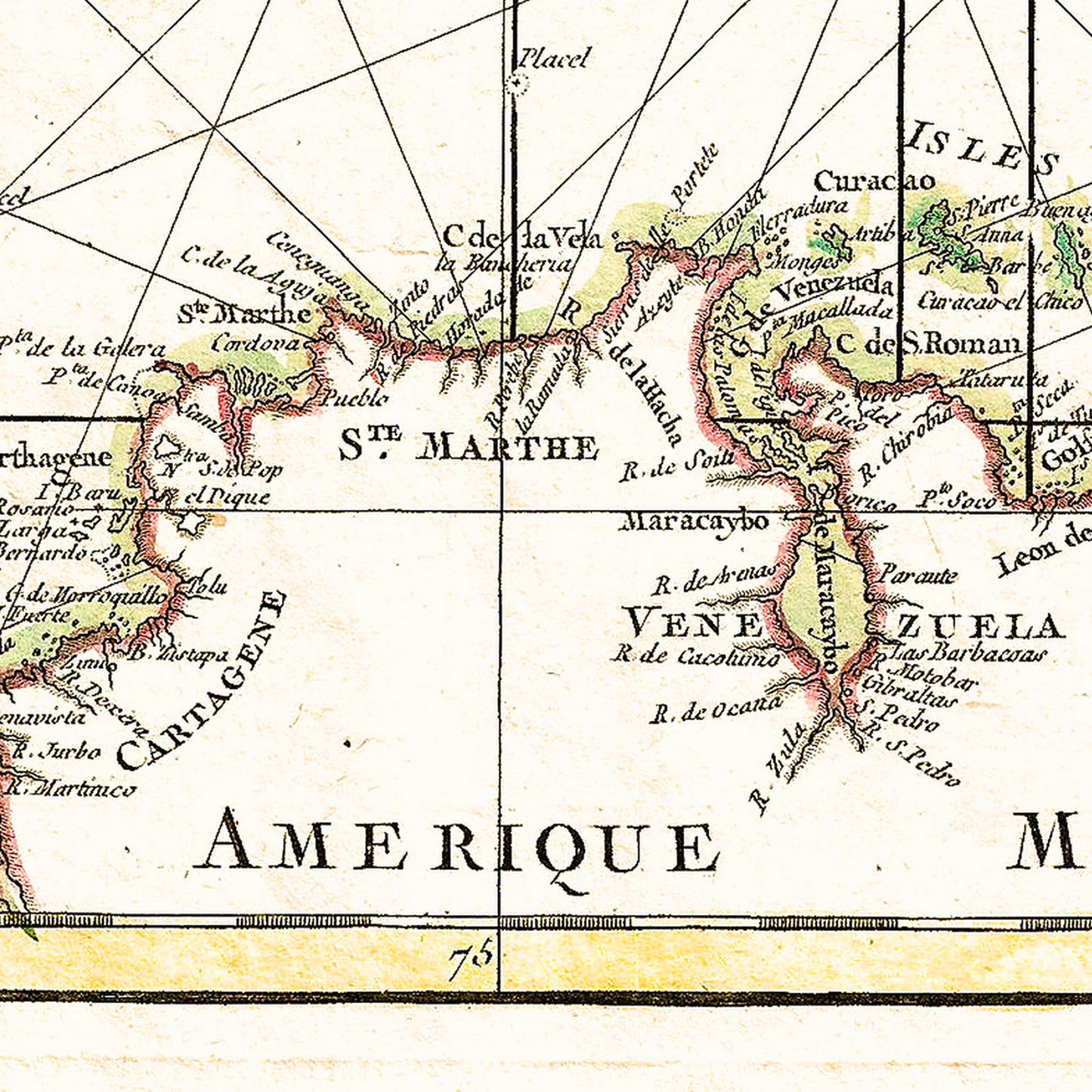 Gulf of Mexico Caribbean 1762 - Old Antique Map - Art Print