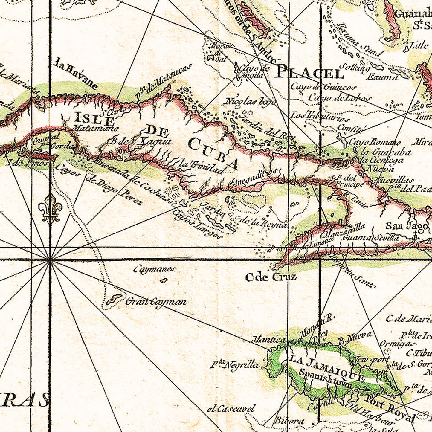 Gulf of Mexico Caribbean 1762 - Old Antique Map - Art Print