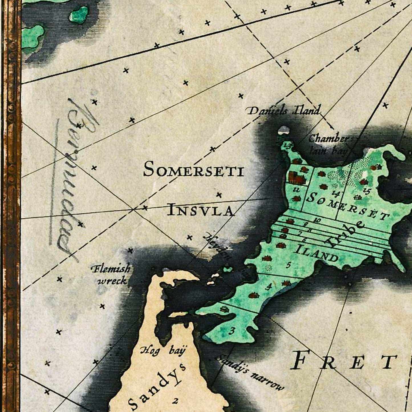 Bermuda Caribbean 1633 - Old Antique Map - Art Print