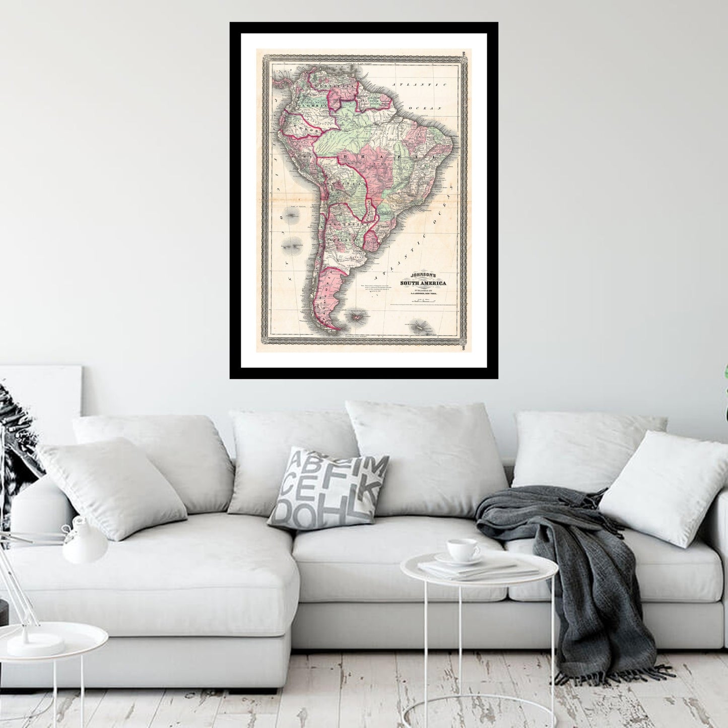 Antique map of South America from 1870 - art print. Vintage poster from the old maps of Americas collection