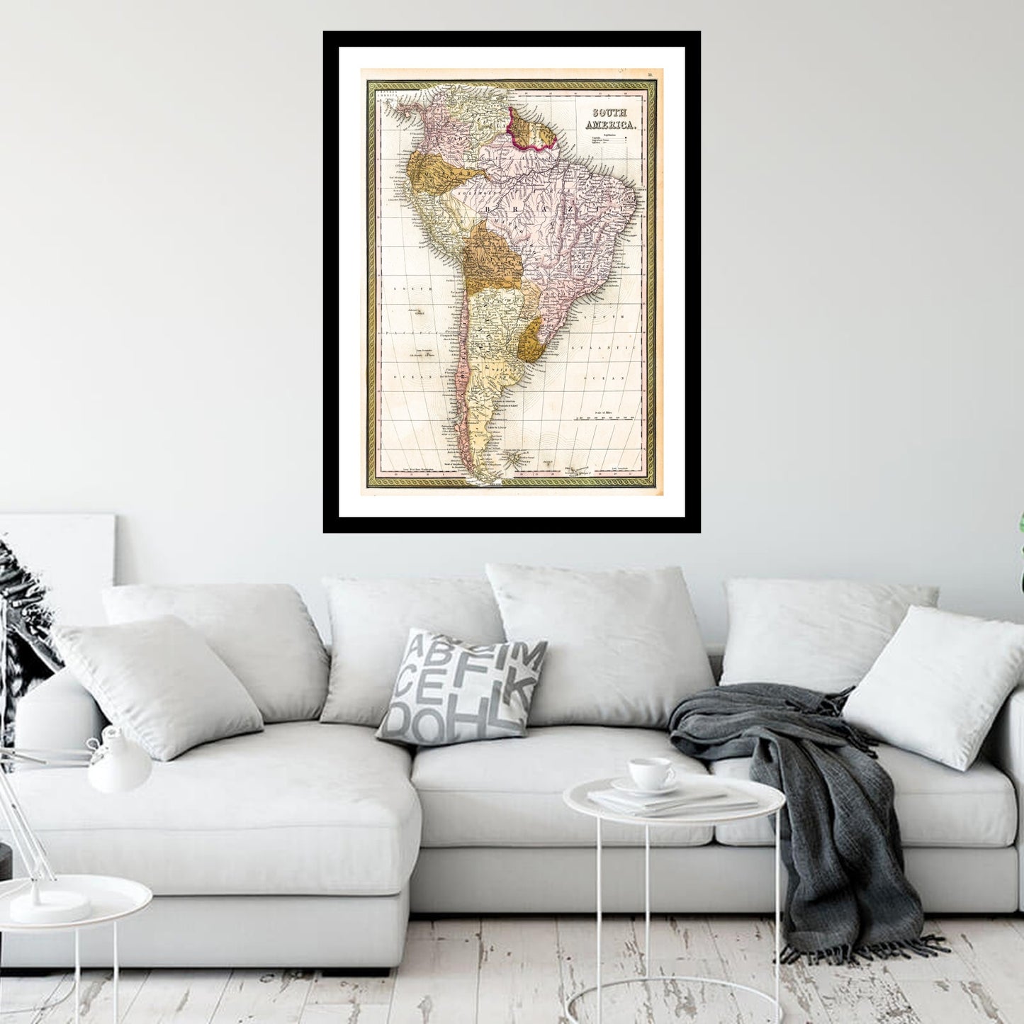 Antique map of South America from 1850 - art print. Vintage poster from the old maps of Americas collection