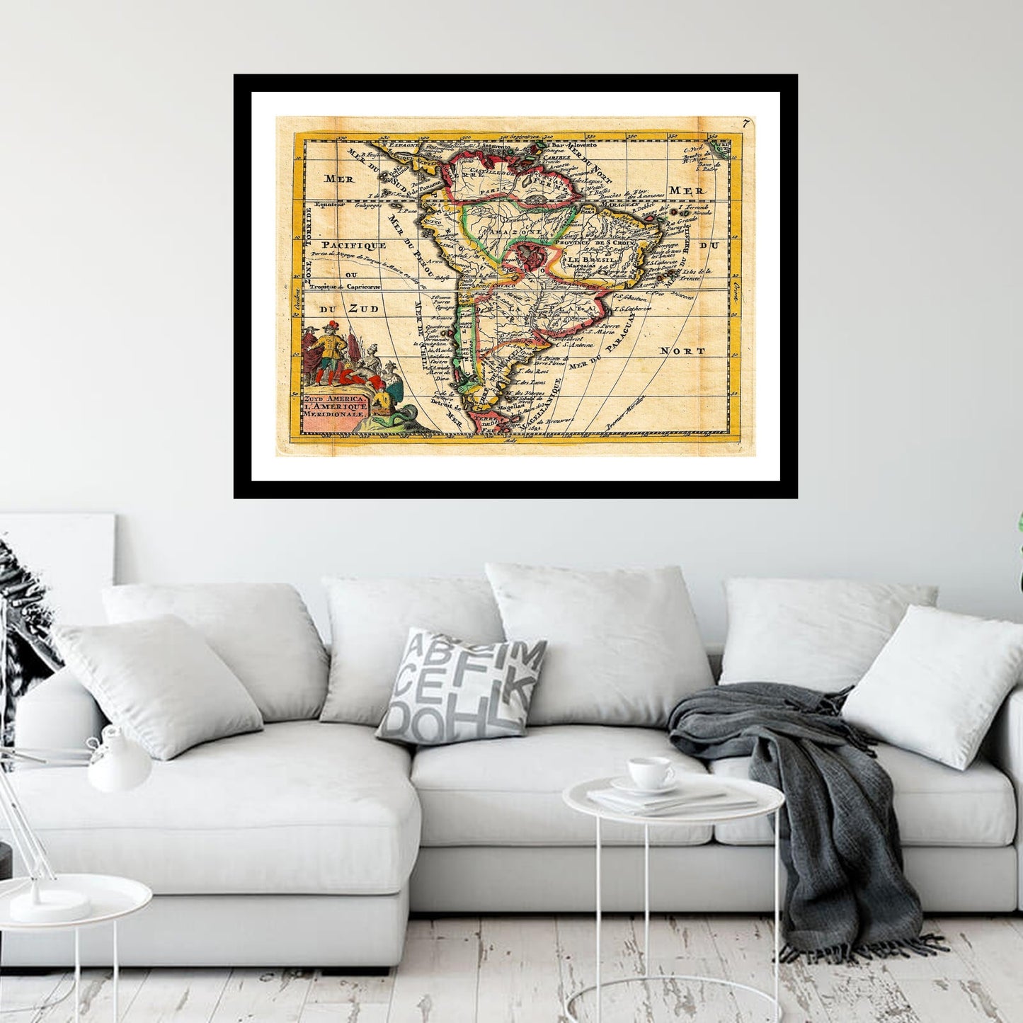 Antique map of South America from 1747 - art print. Vintage poster from the old maps of Americas collection
