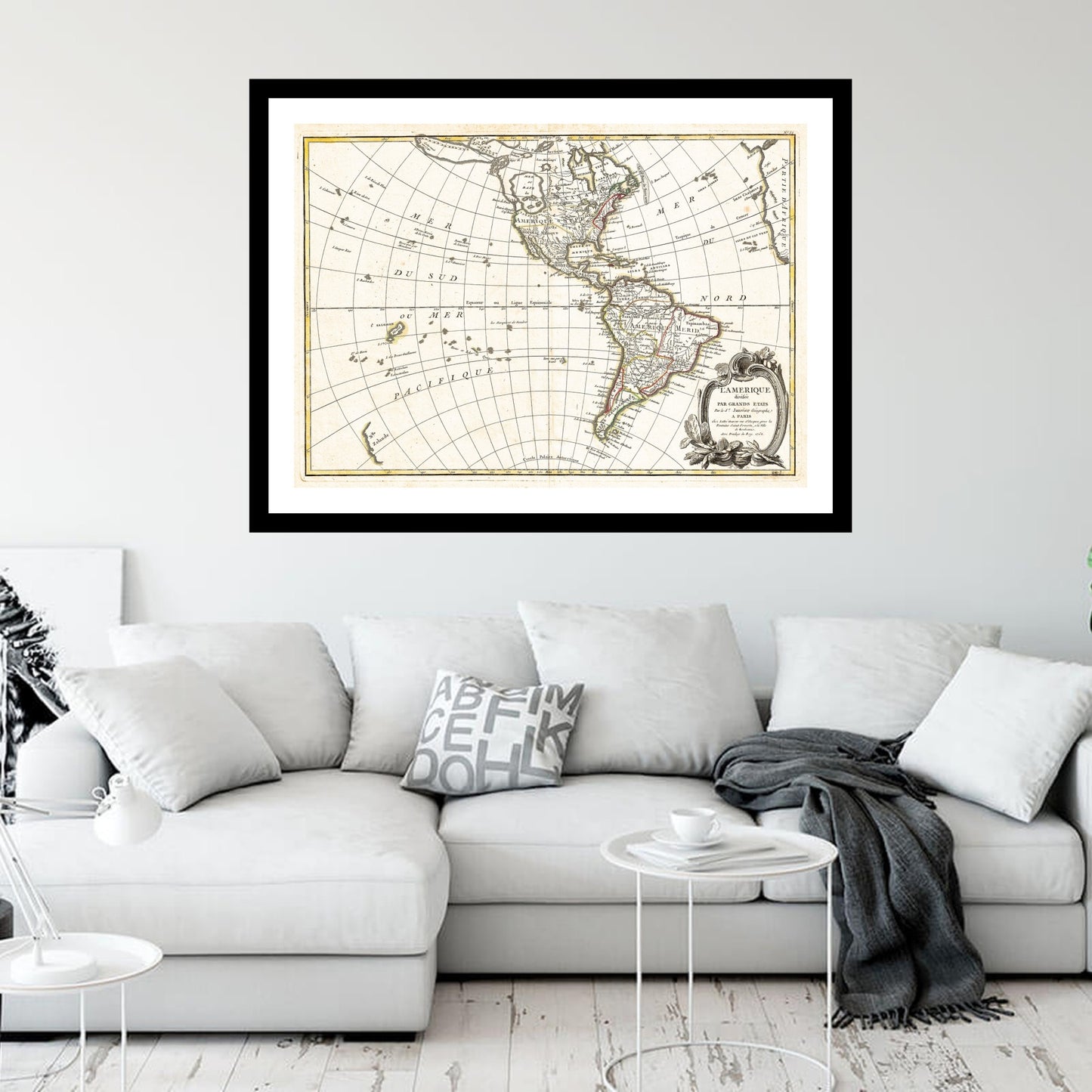 Antique map of North and South America from 1762 - art print. Vintage poster from the old maps of Americas collection