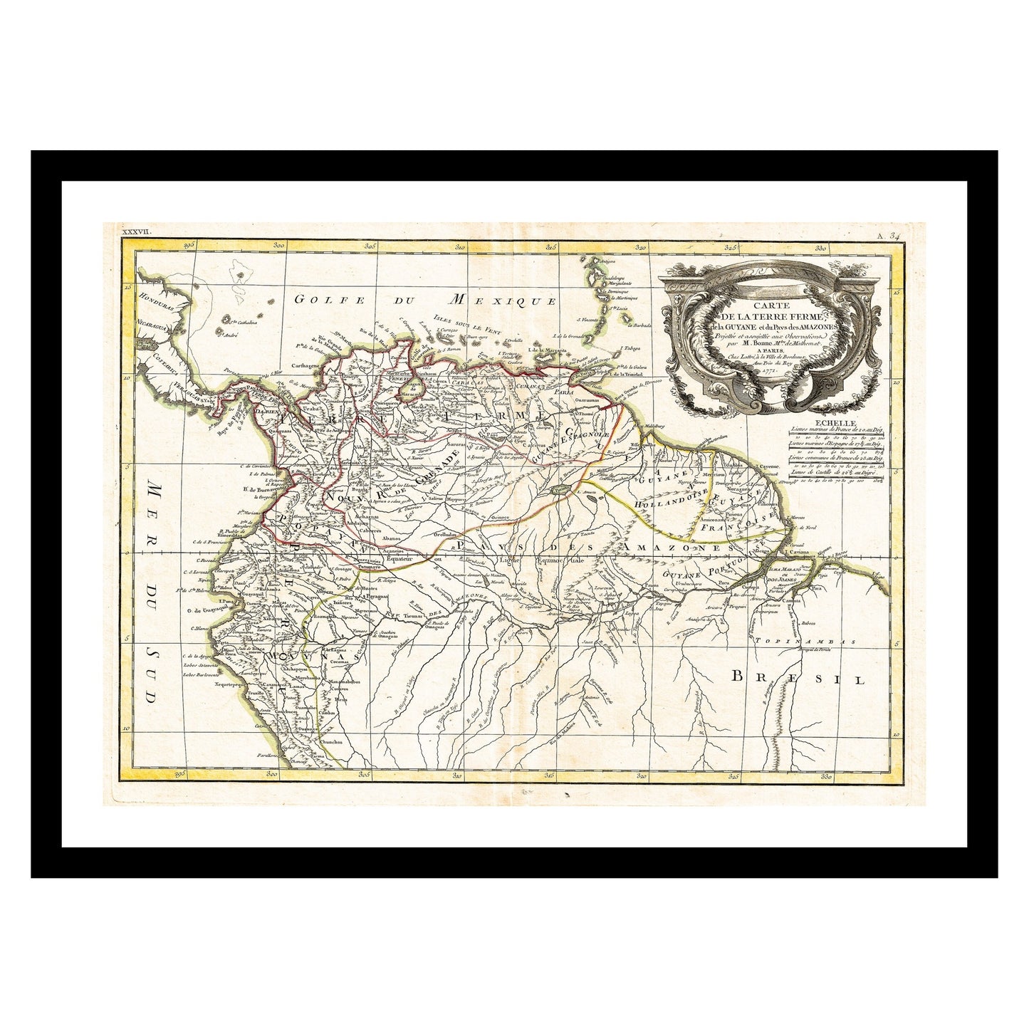 Antique map of Amazon South America from 1771 - art print. Vintage poster from the old maps of Americas collection