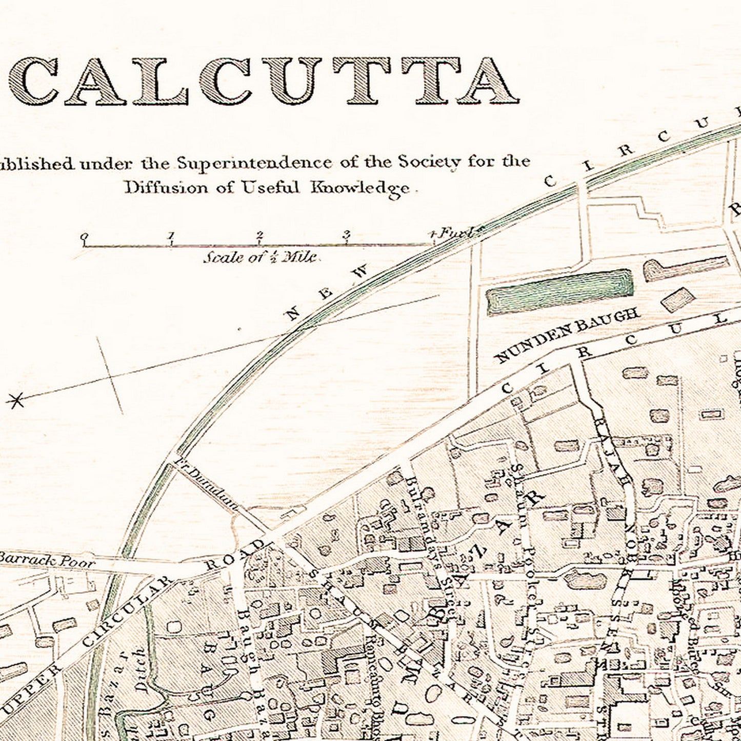 Calcutta India 1842 - Old Antique Map - Art Print