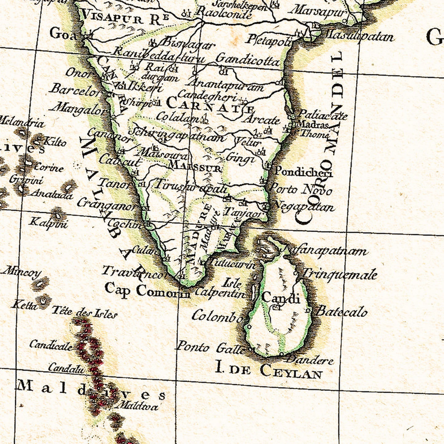 India East Indies 1770 - Old Antique Map - Art Print