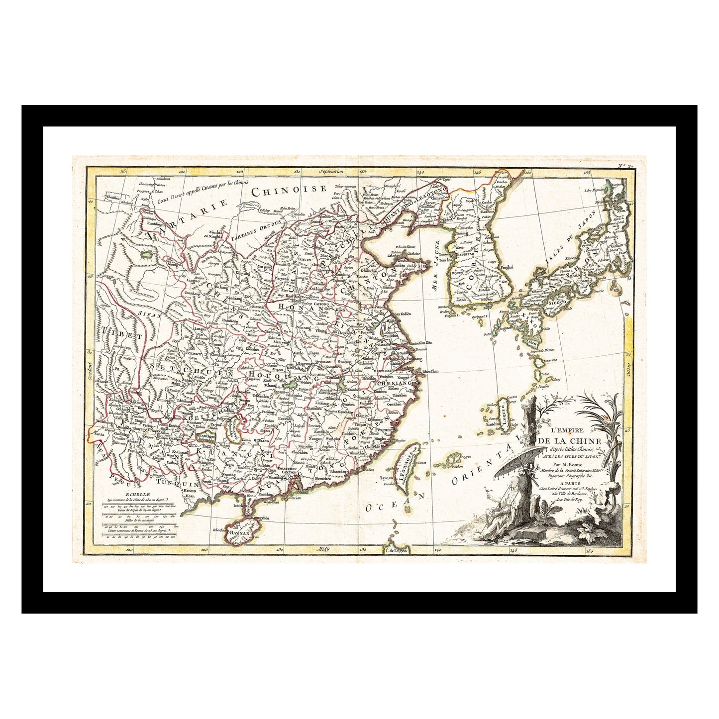 Antique map of China Korea Japan from 1770 - art print. Vintage poster from the old maps of China collection