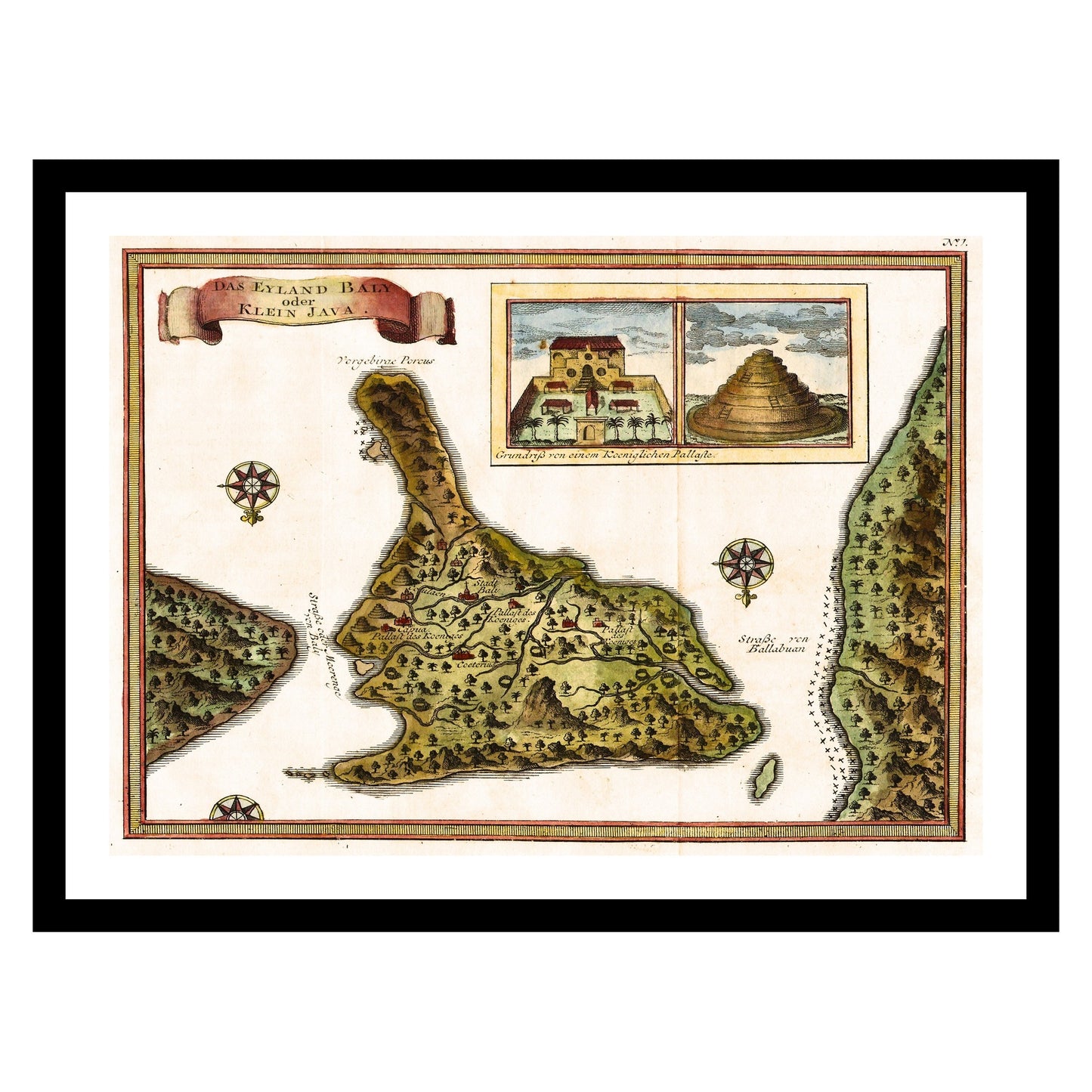 Antique map of Bali from 1760 - art print. Vintage poster from the old maps of Indonesia collection