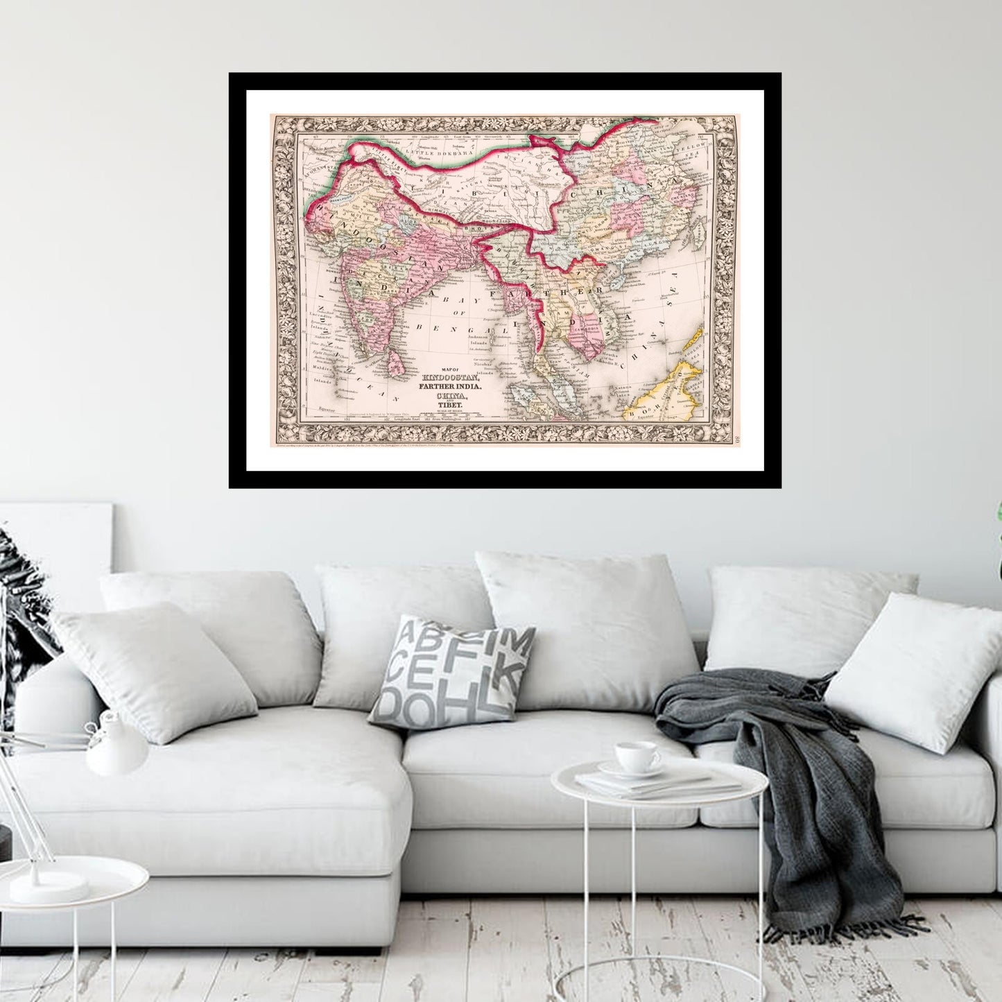 Antique map of India China Tibet from 1863 - art print. Vintage poster from the old maps of India collection