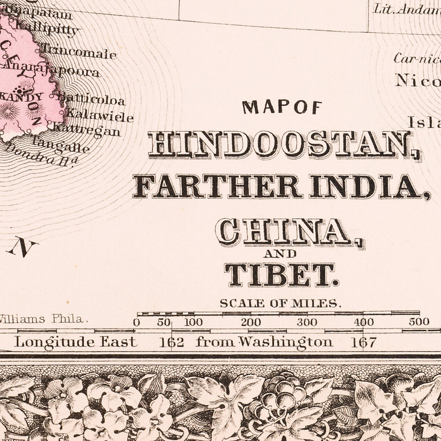India China Tibet 1863 - Old Antique Map - Art Print
