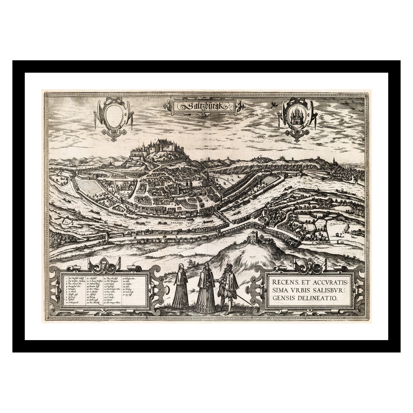 Antique map of Salzburg from 1581 - art print. Vintage poster from the old maps of Austria collection