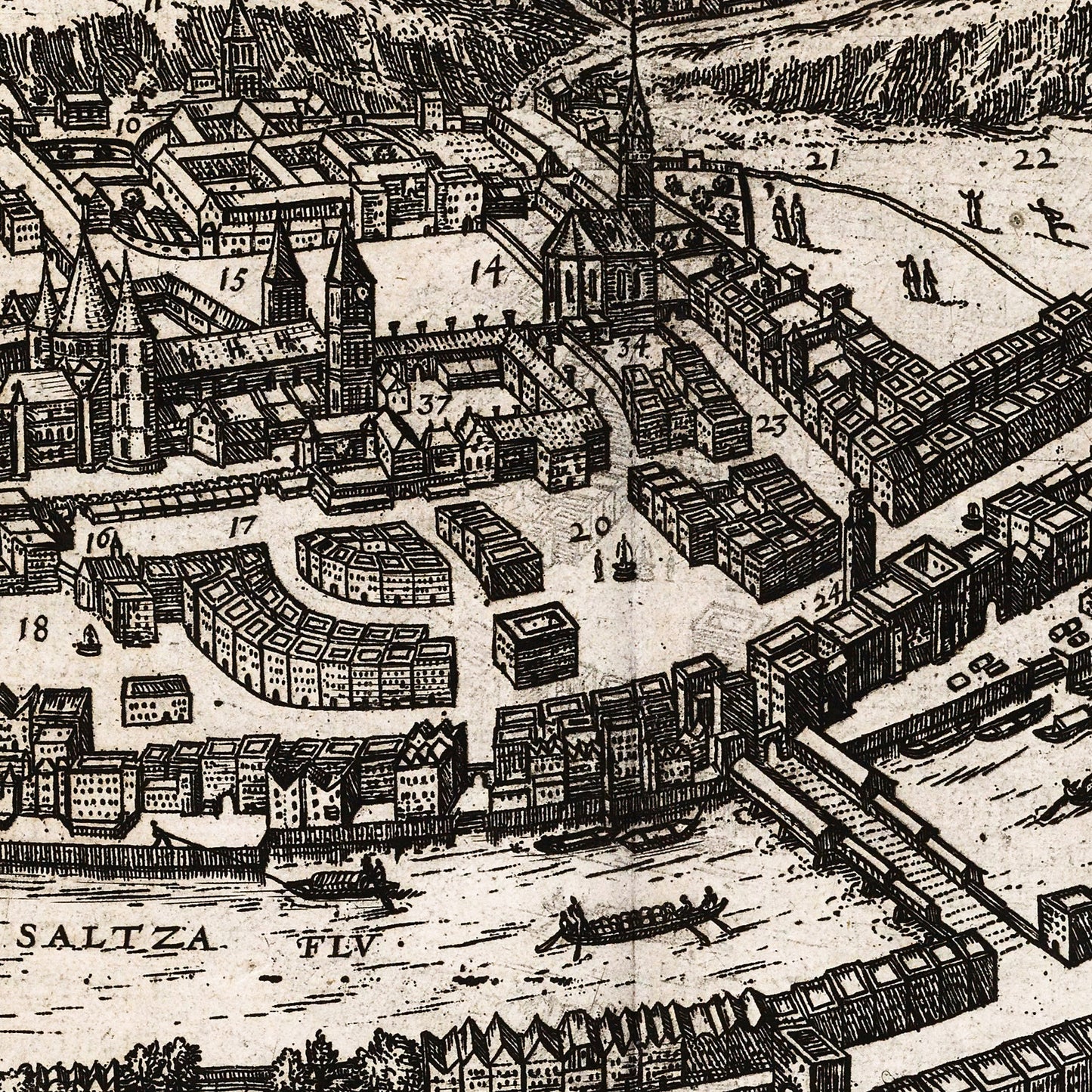 Salzburg Austria 1581 - Old Antique Map - Art Print
