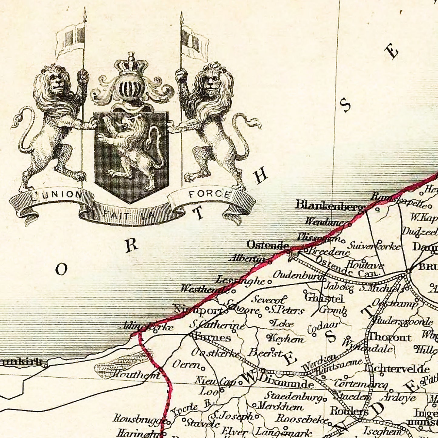 Belgium 1851 - Old Antique Map - Art Print