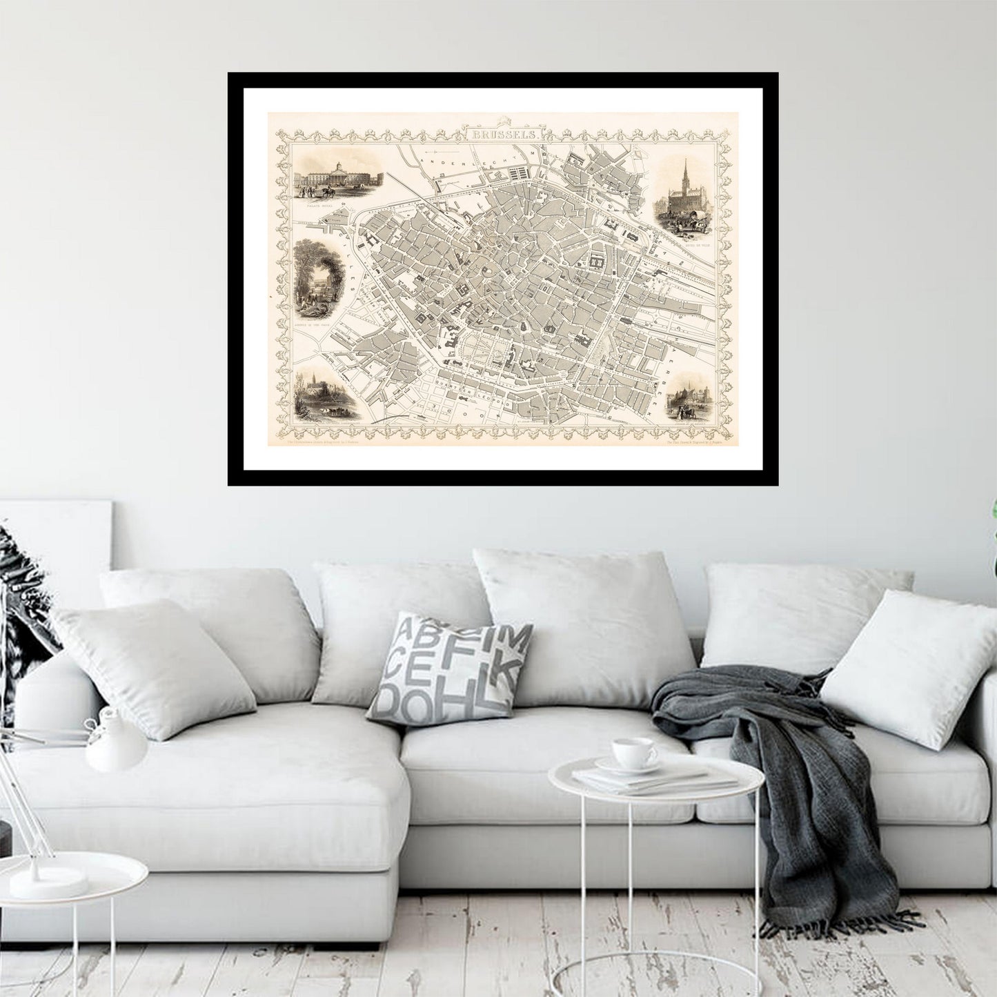 Antique map of Brussels from 1851 - art print. Vintage poster from the old maps of Belgium collection