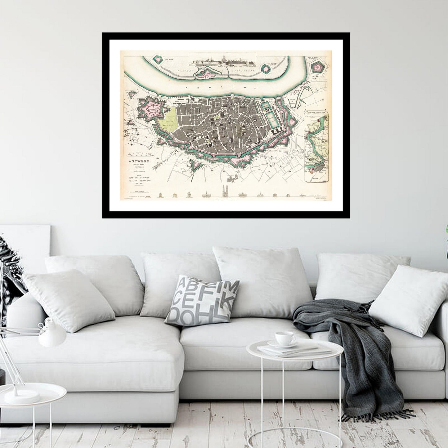 Antique map of Antwerp from 1832 - art print. Vintage poster from the old maps of Belgium collection