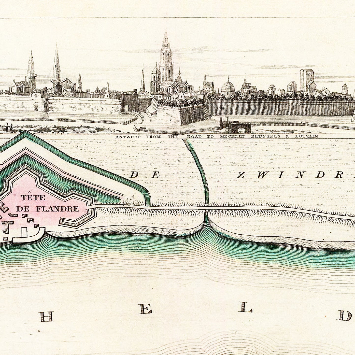 Antwerp Belgium 1832 - Old Antique Map - Art Print