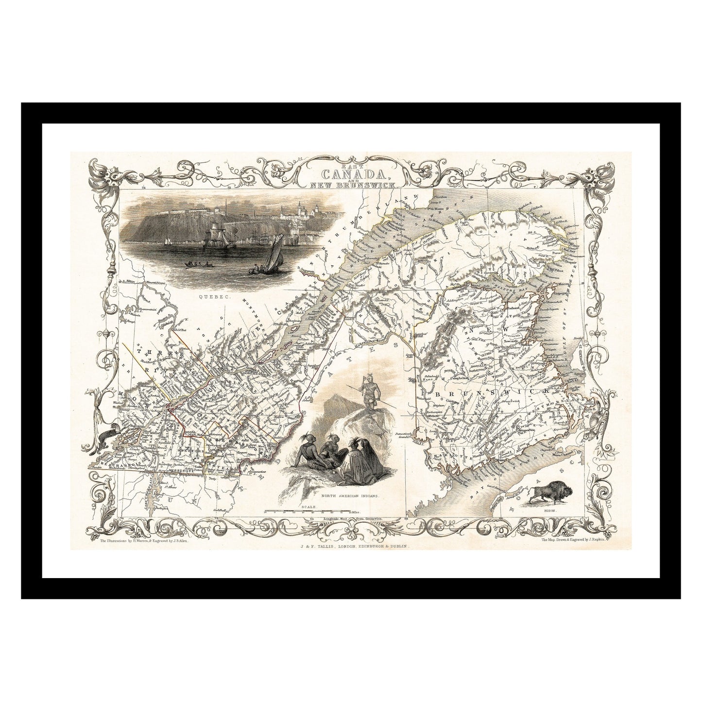 Antique map of New Brunswick from 1850 - art print. Vintage poster from the old maps of Canada collection