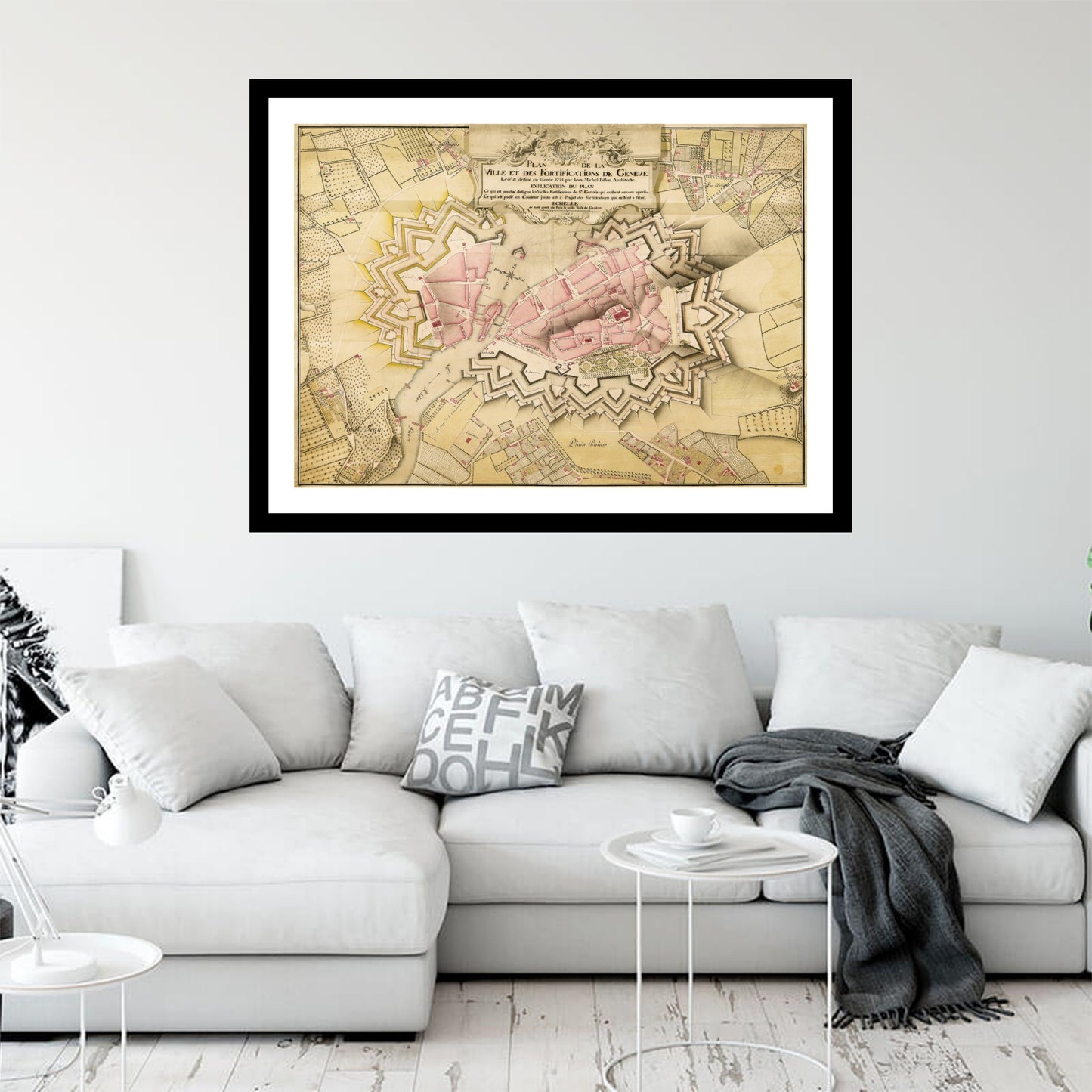 Antique map of Geneva from 1735 - art print. Vintage poster from the old maps of Switzerland collection