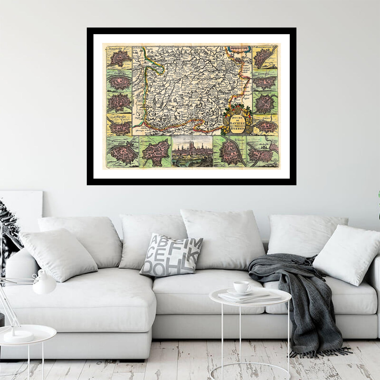 Antique map of Bavaria from 1747 - art print. Vintage poster from the old maps of Germany collection