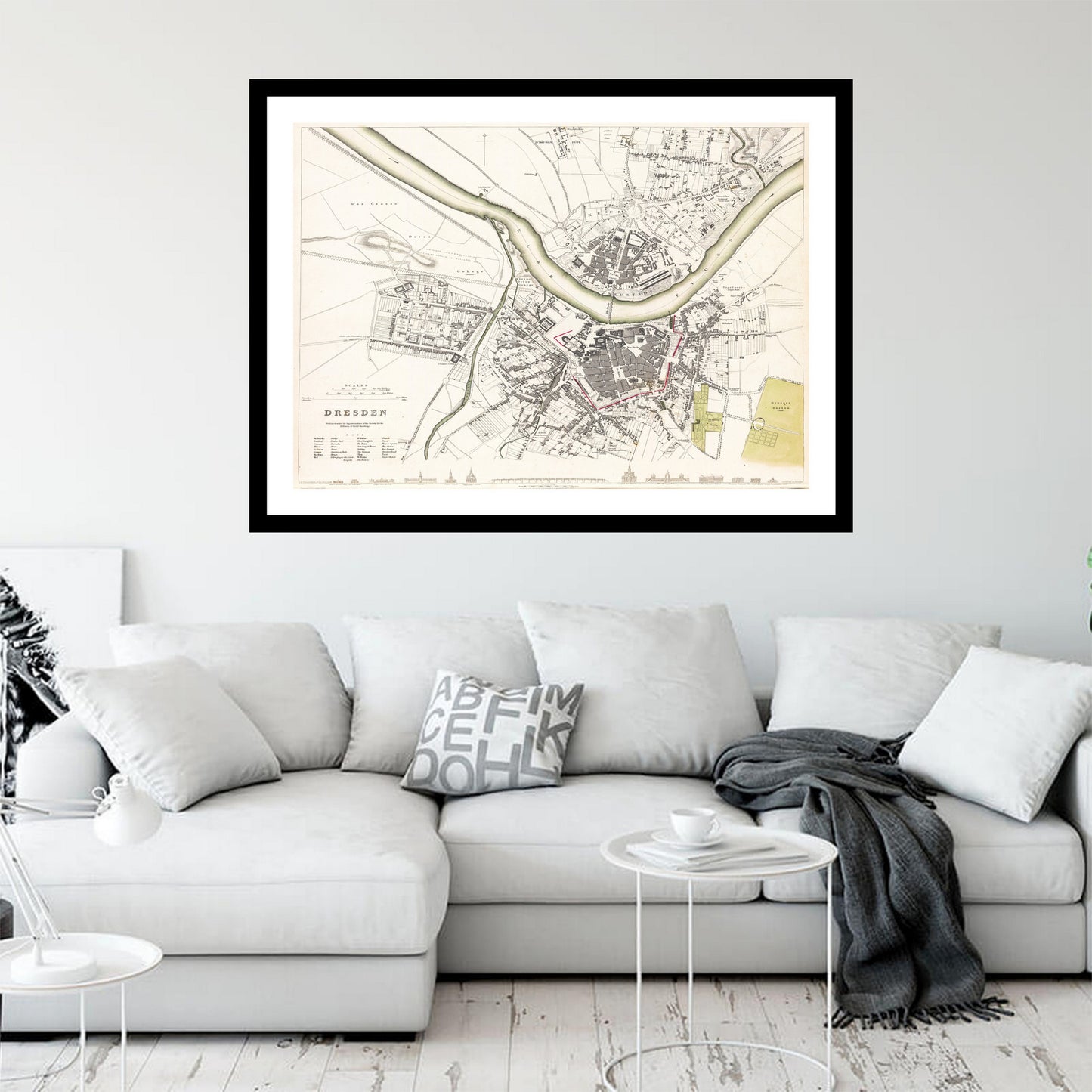 Antique map of Dresden from 1844 - art print. Vintage poster from the old maps of Germany collection