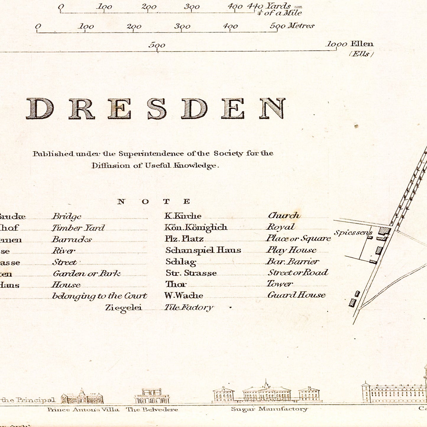 Dresden Germany 1844 - Old Antique Map - Art Print