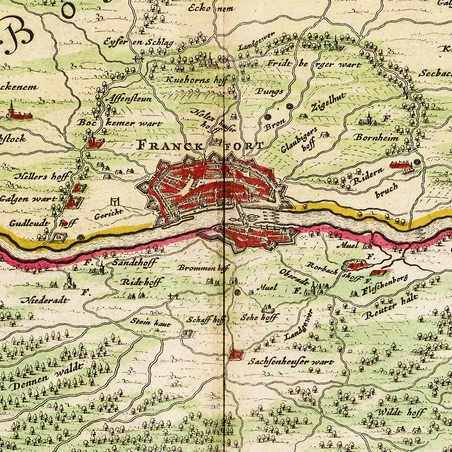 Frankfurt am Main Germany 1665 - Old Antique Map - Art Print
