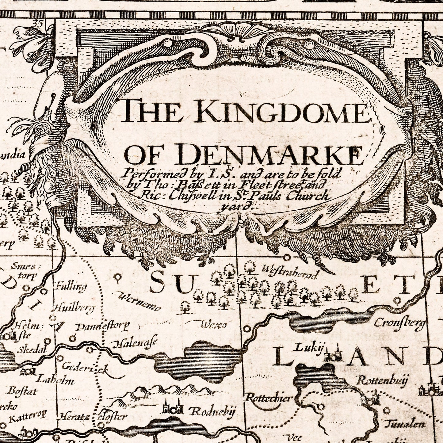 Denmark 1676 - Old Antique Map - Art Print