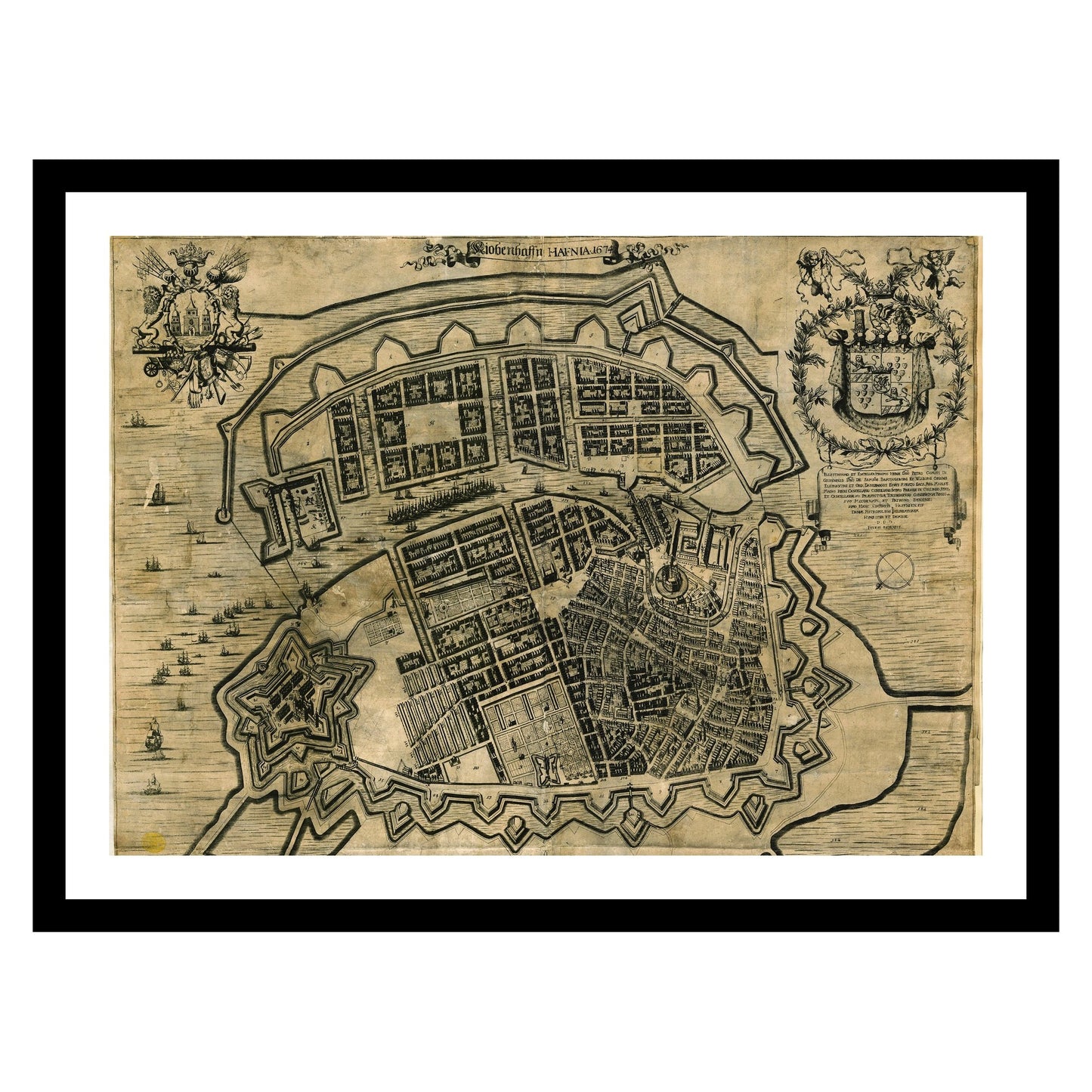 Antique map of Copenhagen from 1677 - art print. Vintage poster from the old maps of Denmark collection