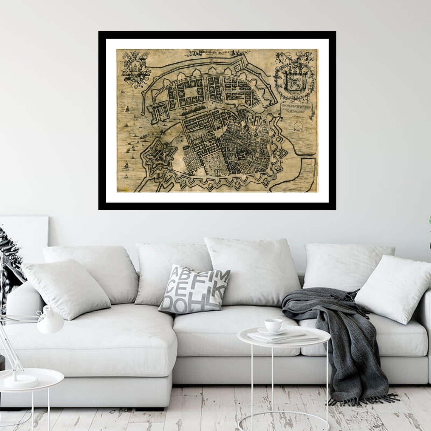 Antique map of Copenhagen from 1677 - art print. Vintage poster from the old maps of Denmark collection