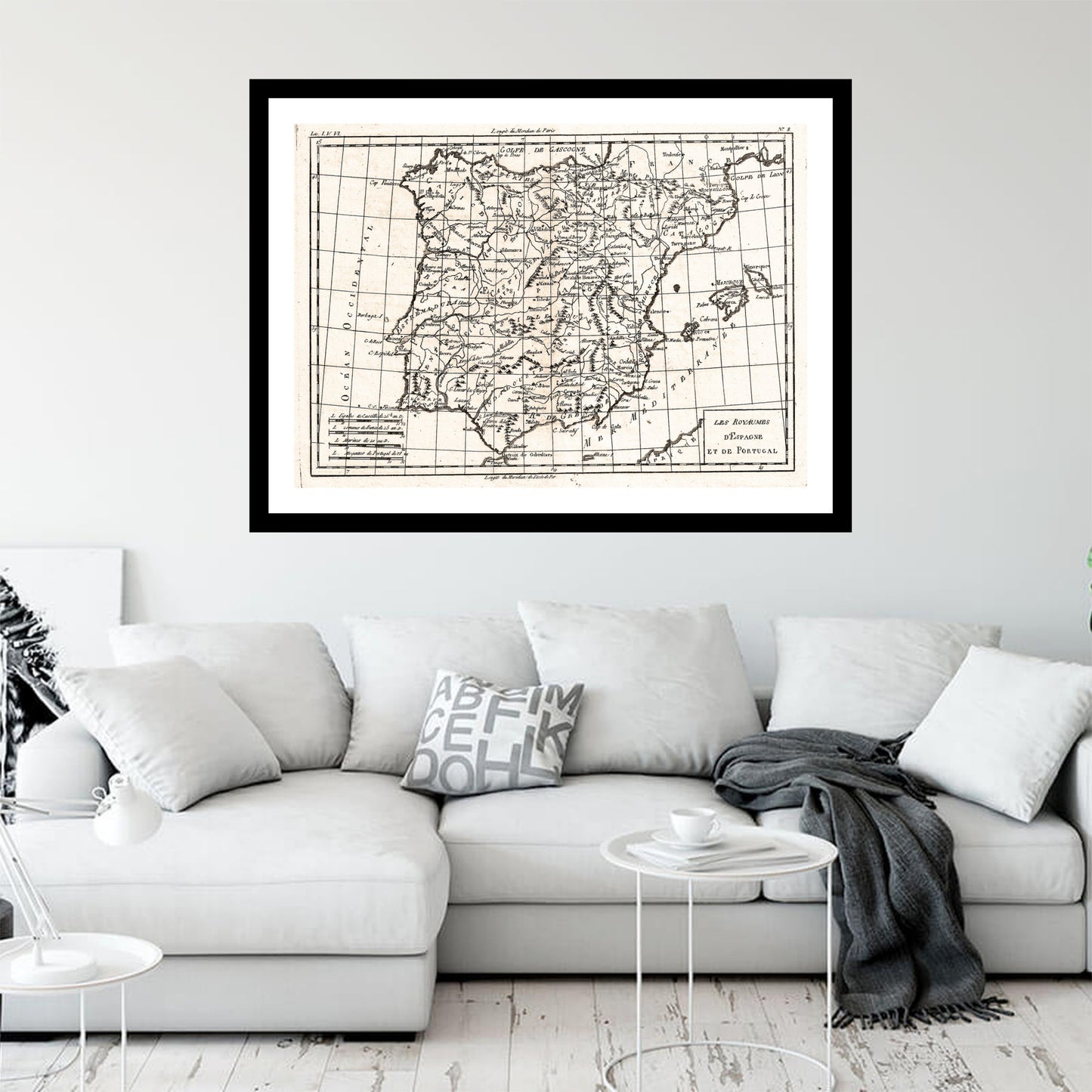 Antique map of Spain Portugal from 1780 - art print. Vintage poster from the old maps of Spain Portugal collection