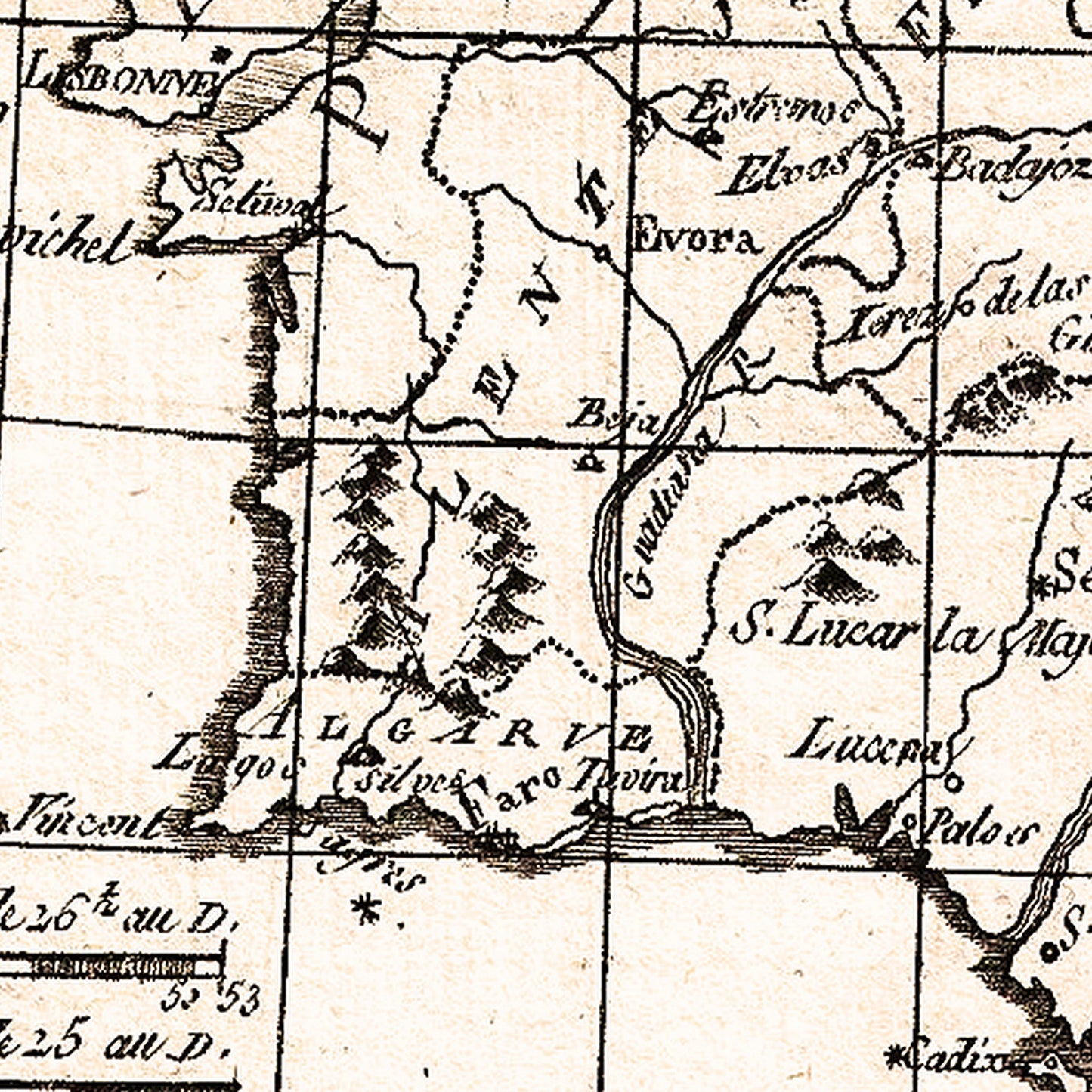 Spain Portugal 1780 - Old Antique Map - Art Print