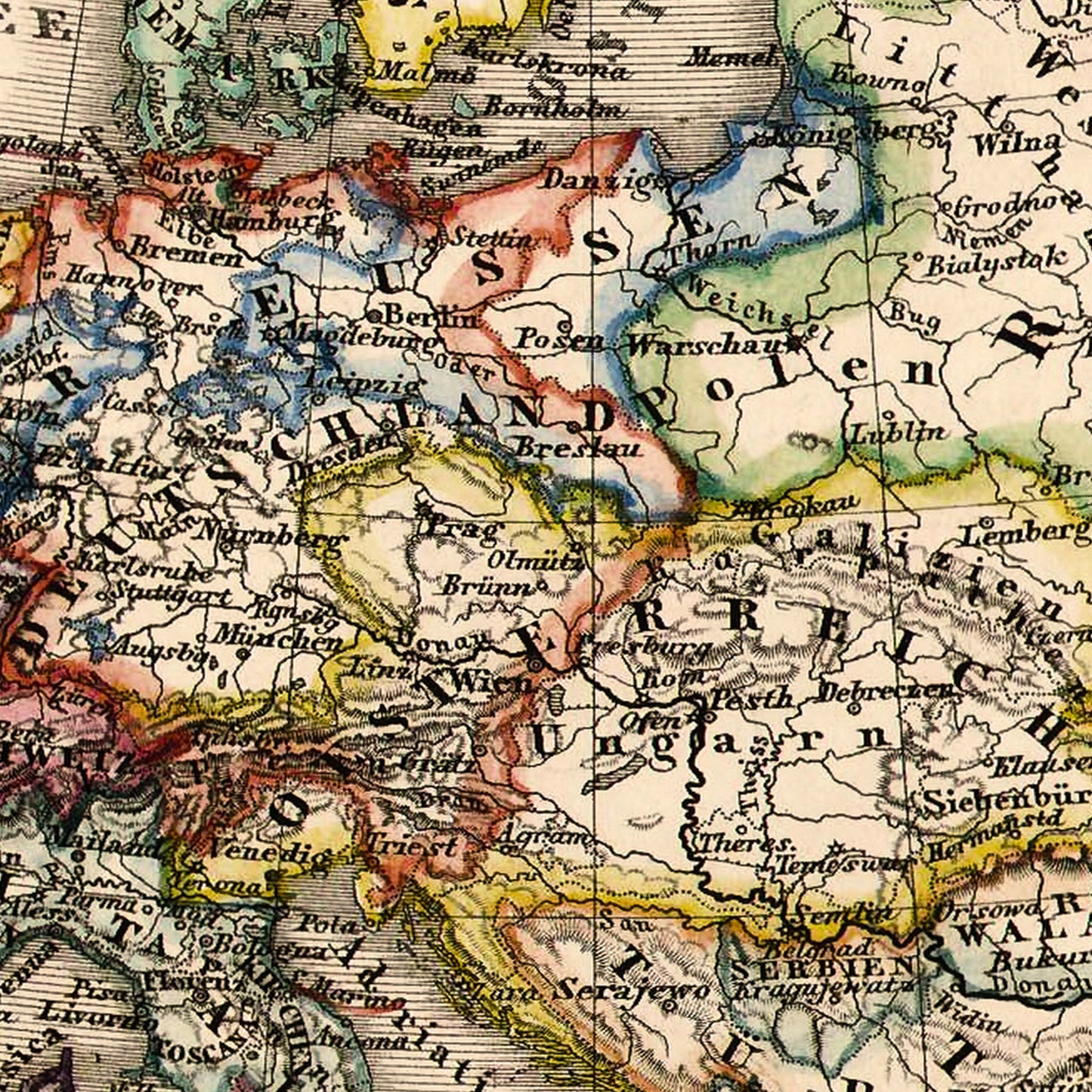 Europe 1862 - Old Antique Map - Art Print