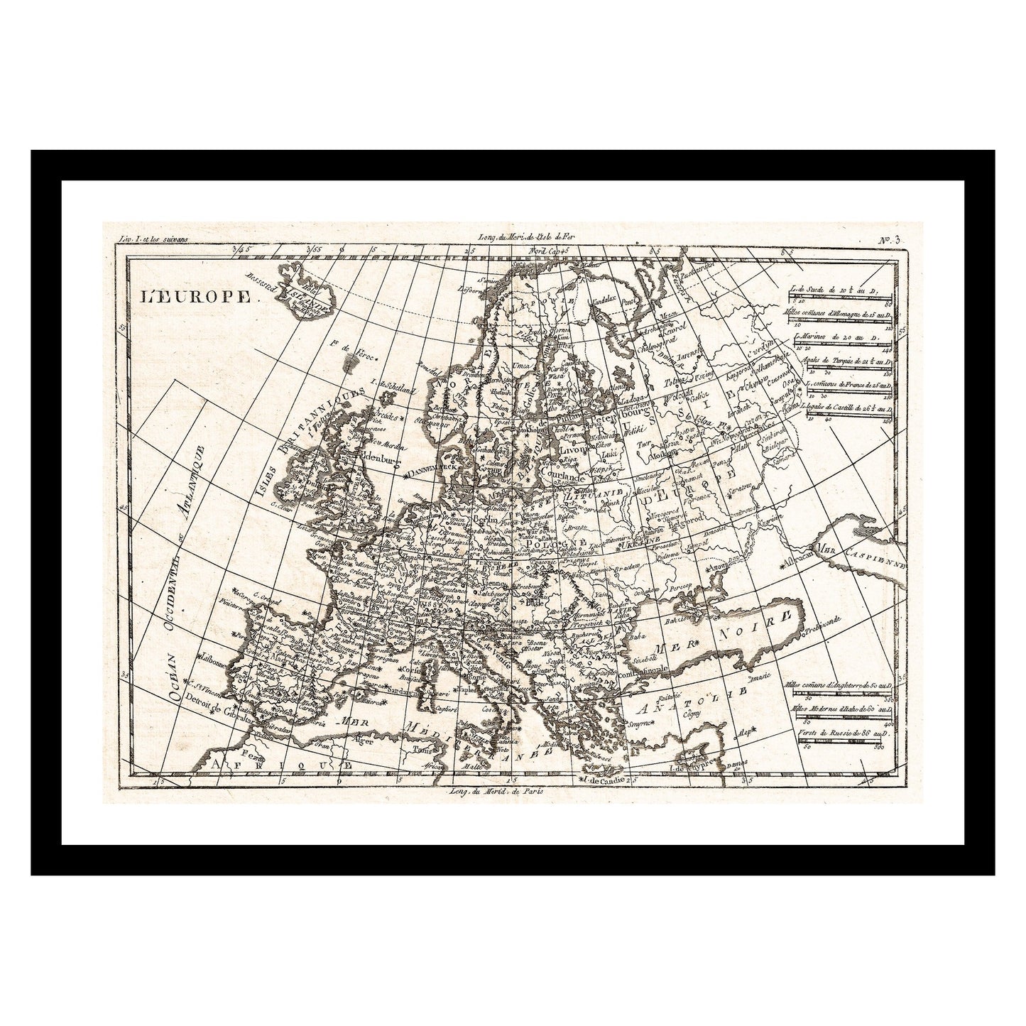 Antique map of Europe from 1780 - art print. Vintage poster from the old maps of Europe collection