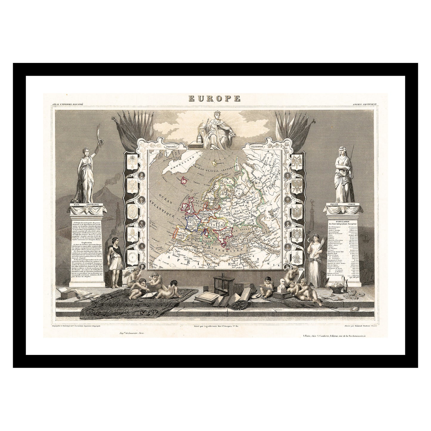 Antique map of Europe from 1852 - art print. Vintage poster from the old maps of Europe collection