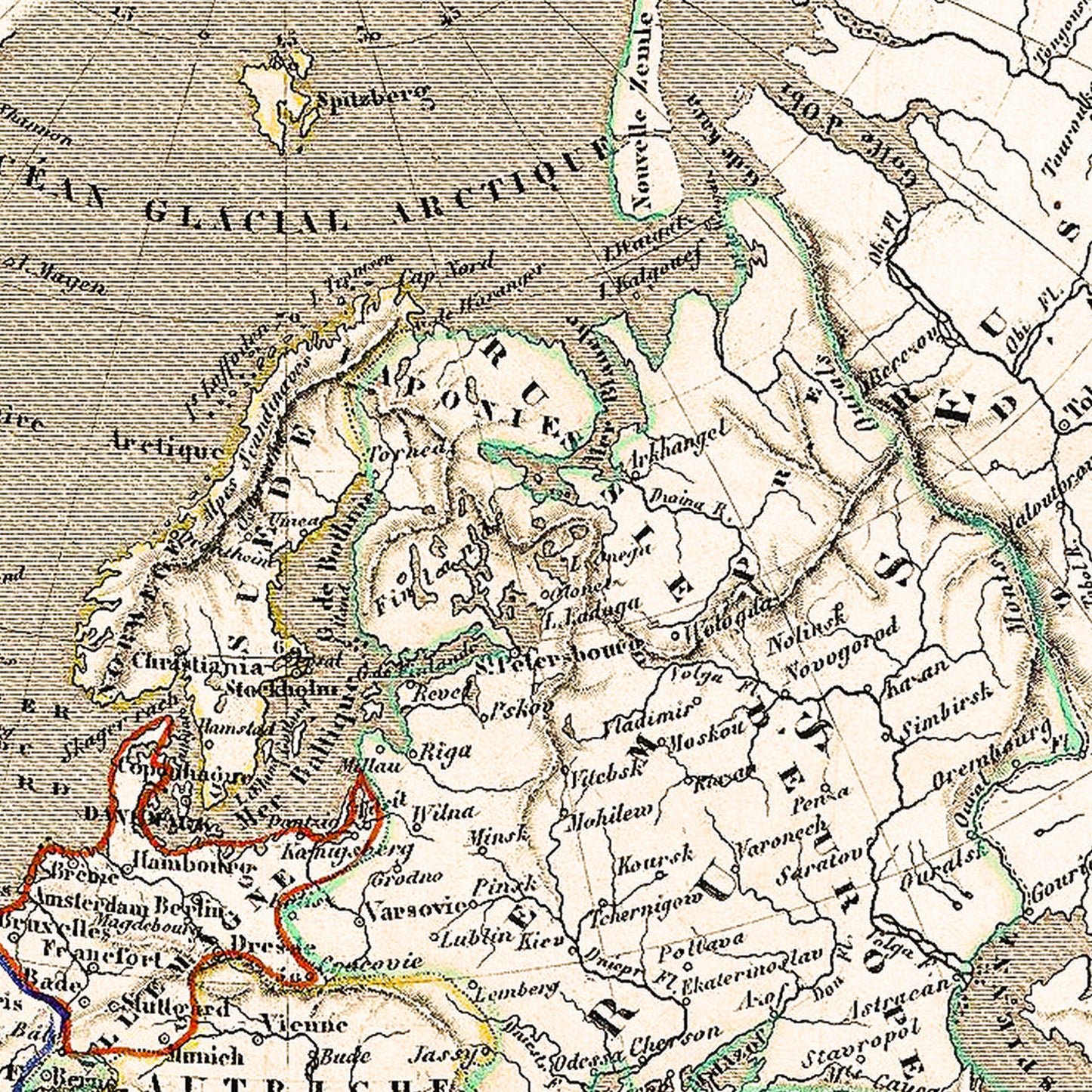 Europe 1852 - Old Antique Map - Art Print