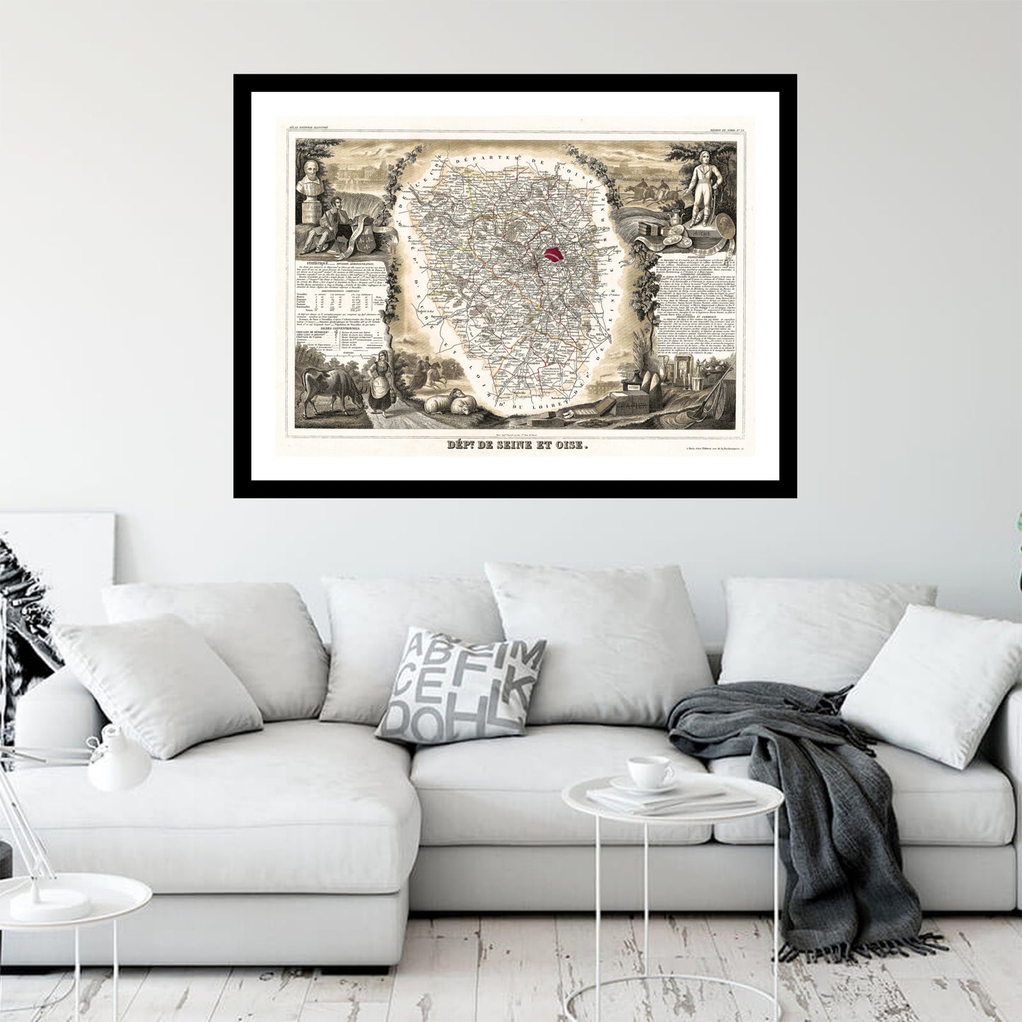 Antique map of Paris from 1852 - art print. Vintage poster from the old maps of France collection