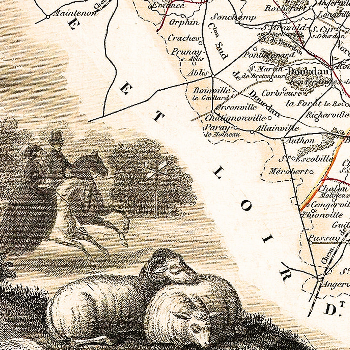 Paris France 1852 - Old Antique Map - Art Print