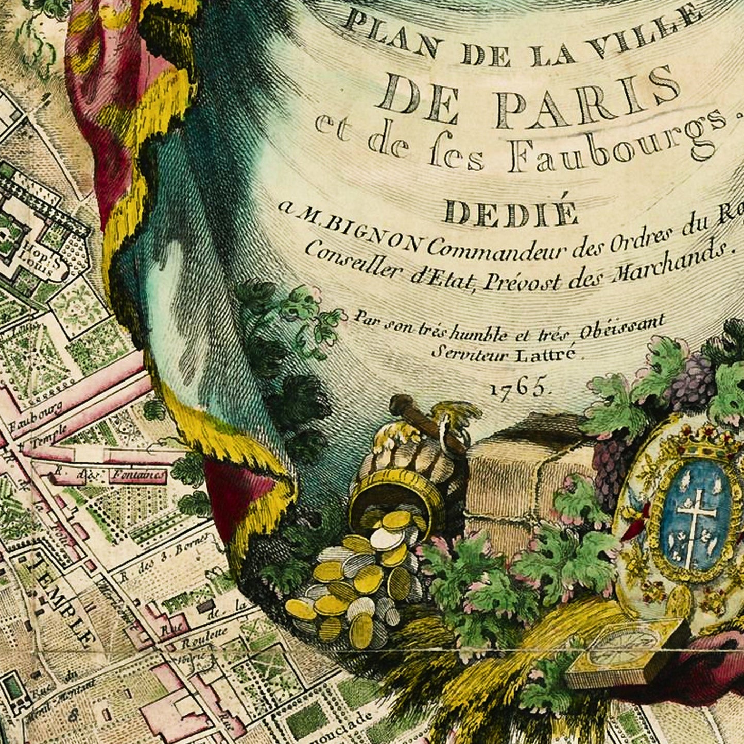 Paris France 1765 - Old Antique Map - Art Print
