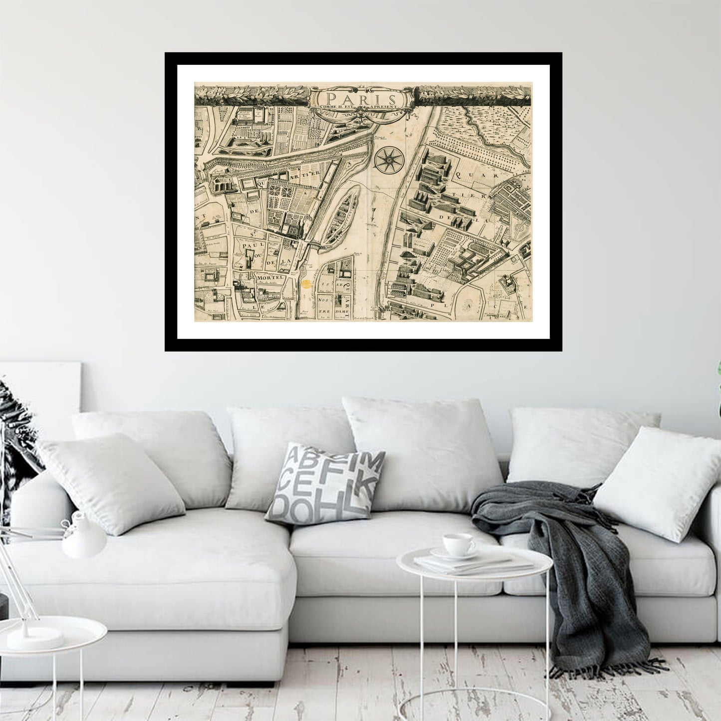 Antique map of Paris from 1710 - art print. Vintage poster from the old maps of France collection