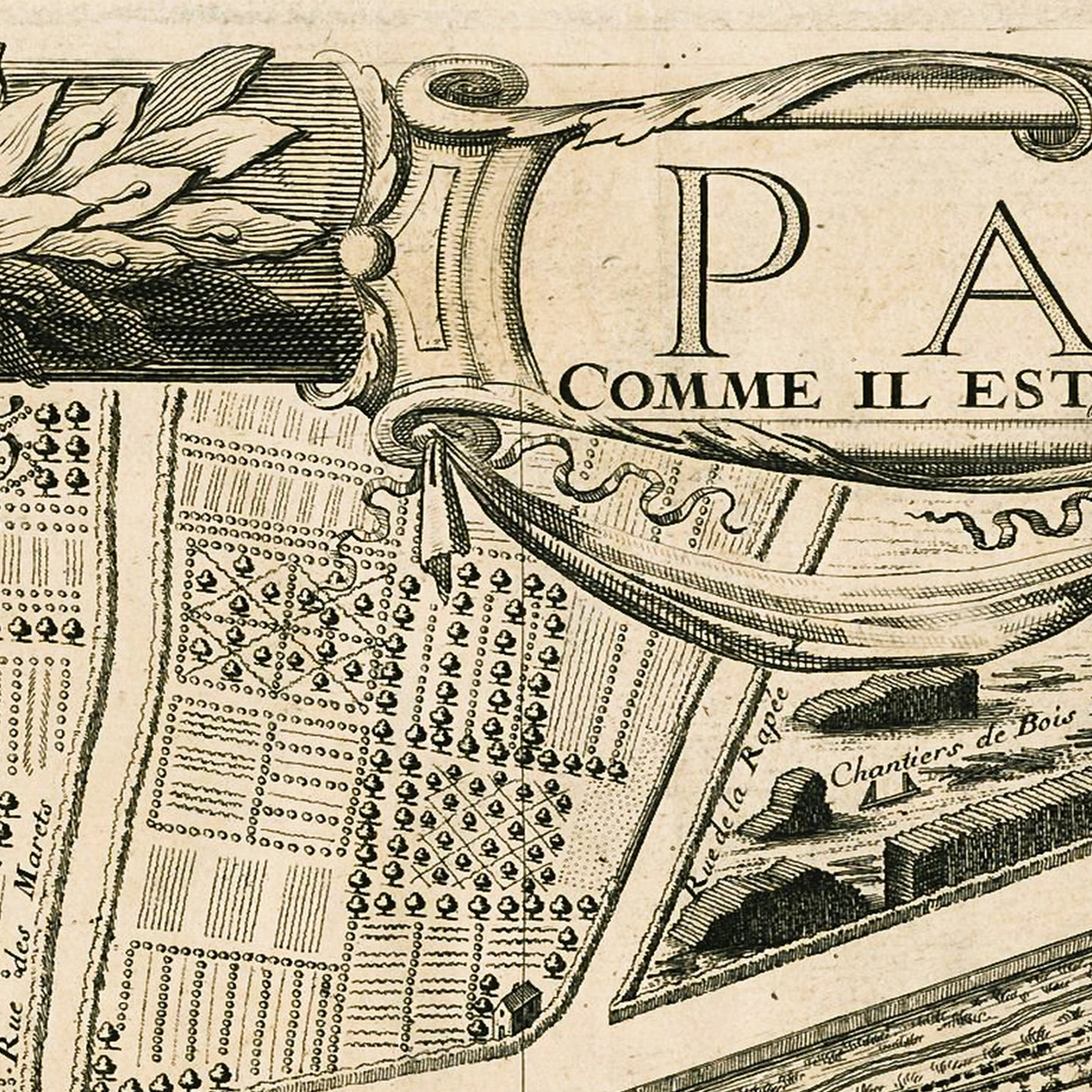 Paris France 1710 - Old Antique Map - Art Print