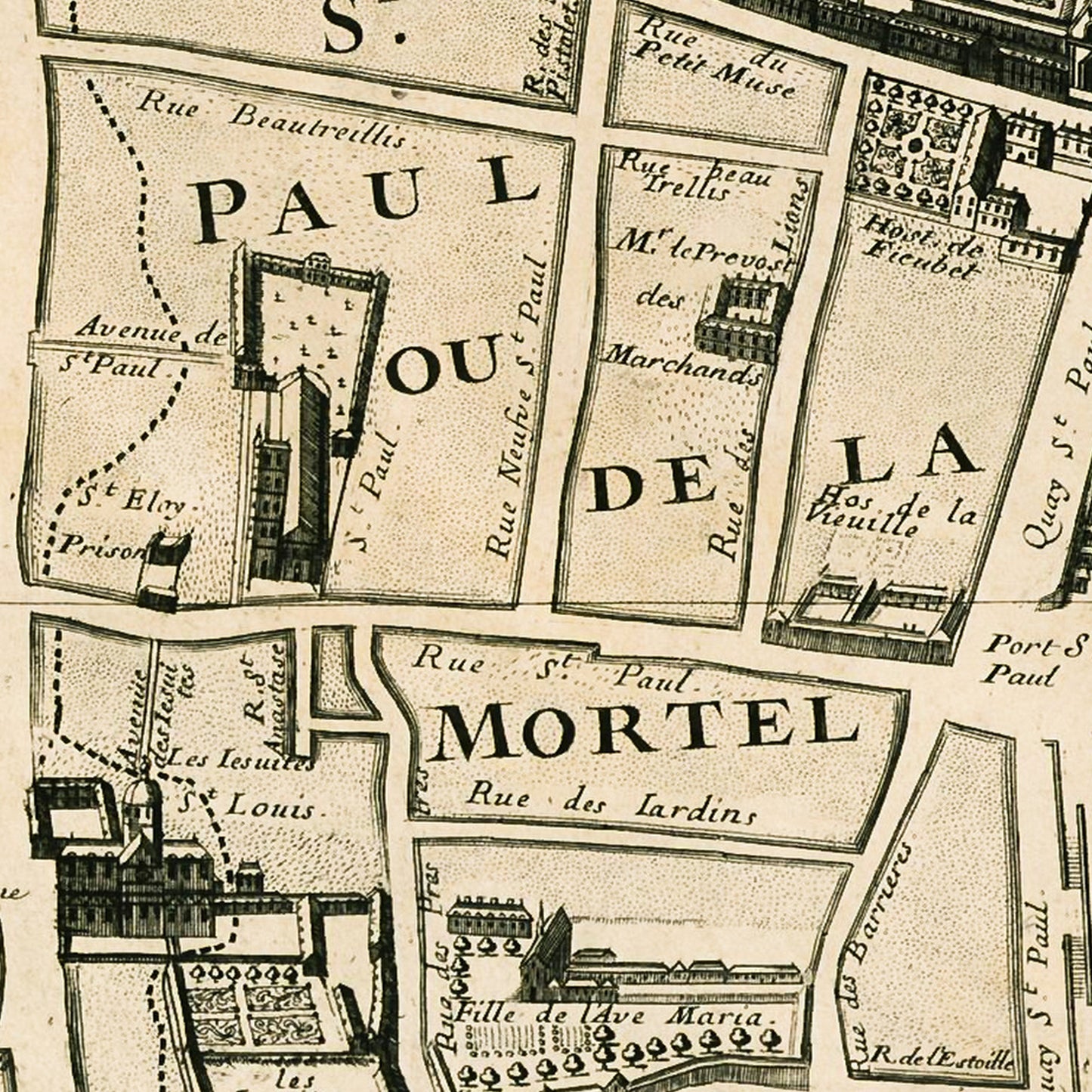 Paris France 1710 - Old Antique Map - Art Print