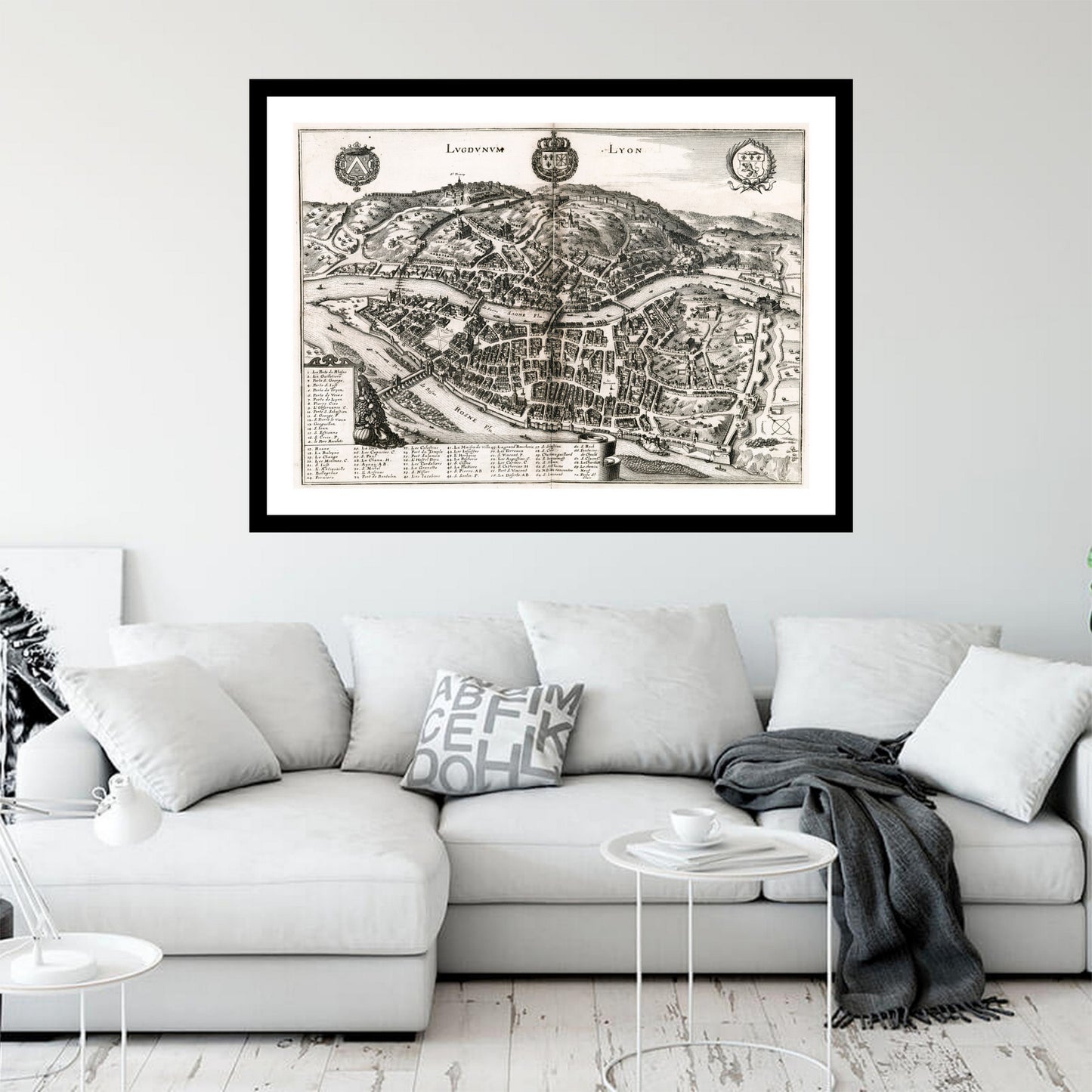 Antique map of Lyon from 1662 - art print. Vintage poster from the old maps of France collection